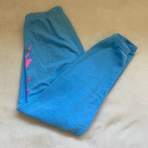 Aviator nation blue with pink/purple bolts sweatpants- size M